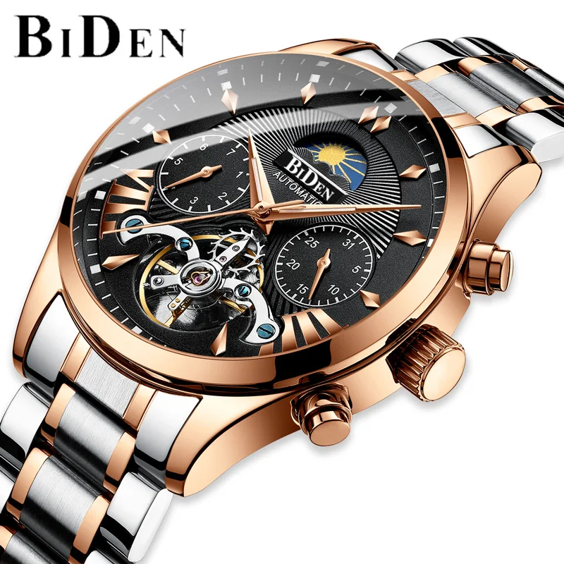 Часы BIDEN Мужские механические модные деловые водонепроницаемые с автоподзаводом