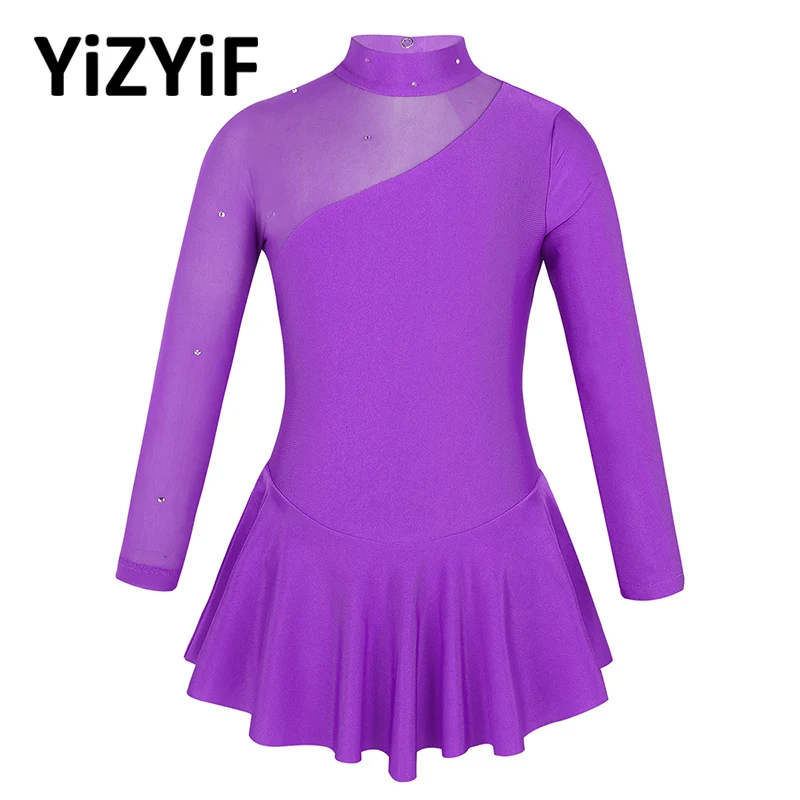 Детское гимнастическое платье для девочек с длинными рукавами и ложным