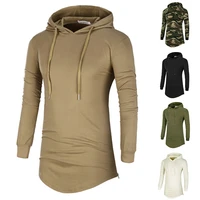 mens long hooded tops knit classic t shirt men draw string pullover casual long sleeve light springautumn solid basic tunics