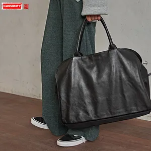 Новинка 2022, кожаная женская сумка из воловьей кожи, вместительные женские сумки для ноутбука, дорожная сумка, кожаные сумки-мессенджеры на плечо, черные Большие