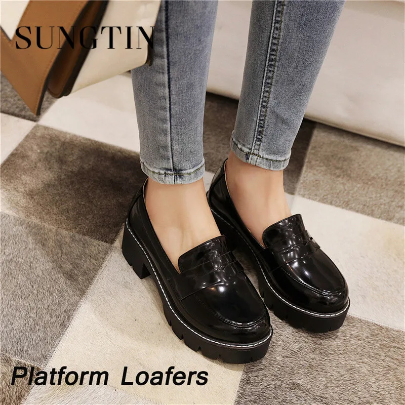 Женские винтажные туфли на массивной платформе Sungtin высококачественные мягкие