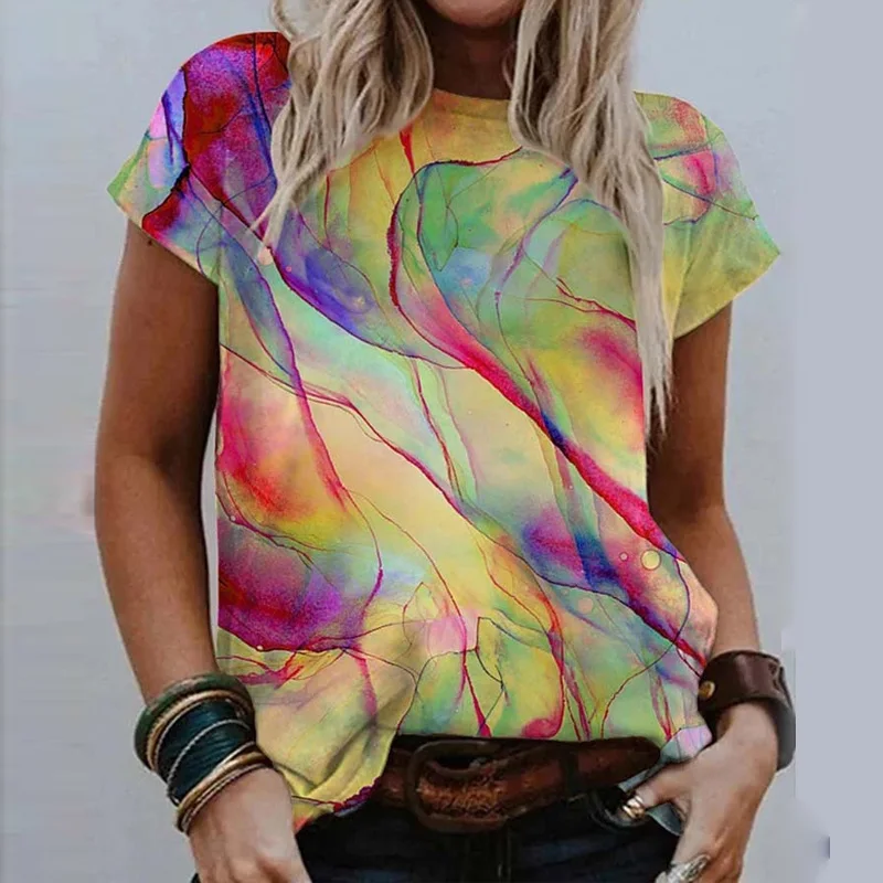 

Women Summer O Neck Casual Short Sleeve Blouse Streetwear Colorful Printing Pullover Tops Female Plus Size Clothes Shirt Blusas