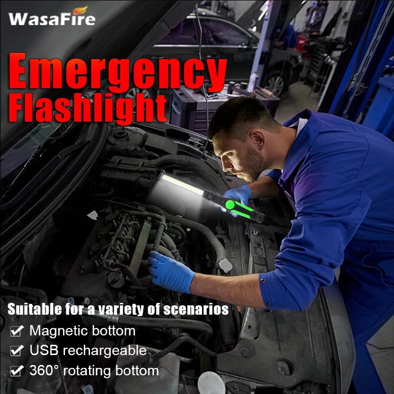 Магнитный светодиодный фонарик WasaFire перезаряжаемый через USB с COB матрицей