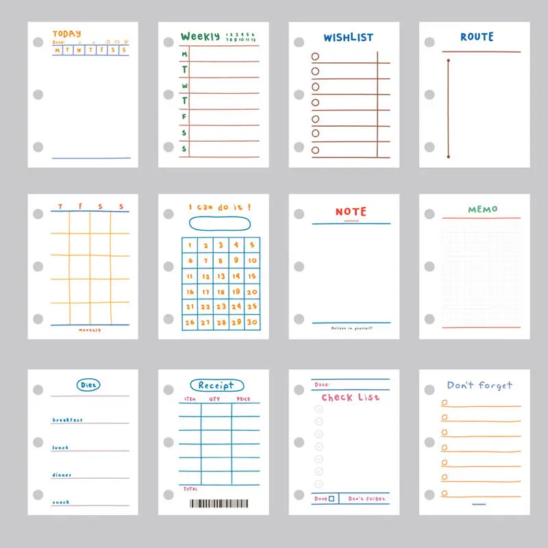 

60 Sheets 3-hole Mini Loose-leaf Notebook Agenda 2021 Daily Weekly Monthly Plan To do List Memo Receipt Note Notepad Stationery