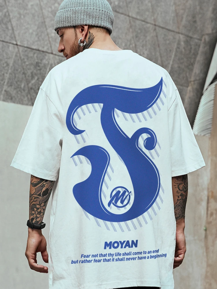 

Half-sleeve Men's Trendy Plus Size T-shirt Trendy Brand Short-sleeved Trend Lovers Summer Loose Fat Men's Five-point Sleeve