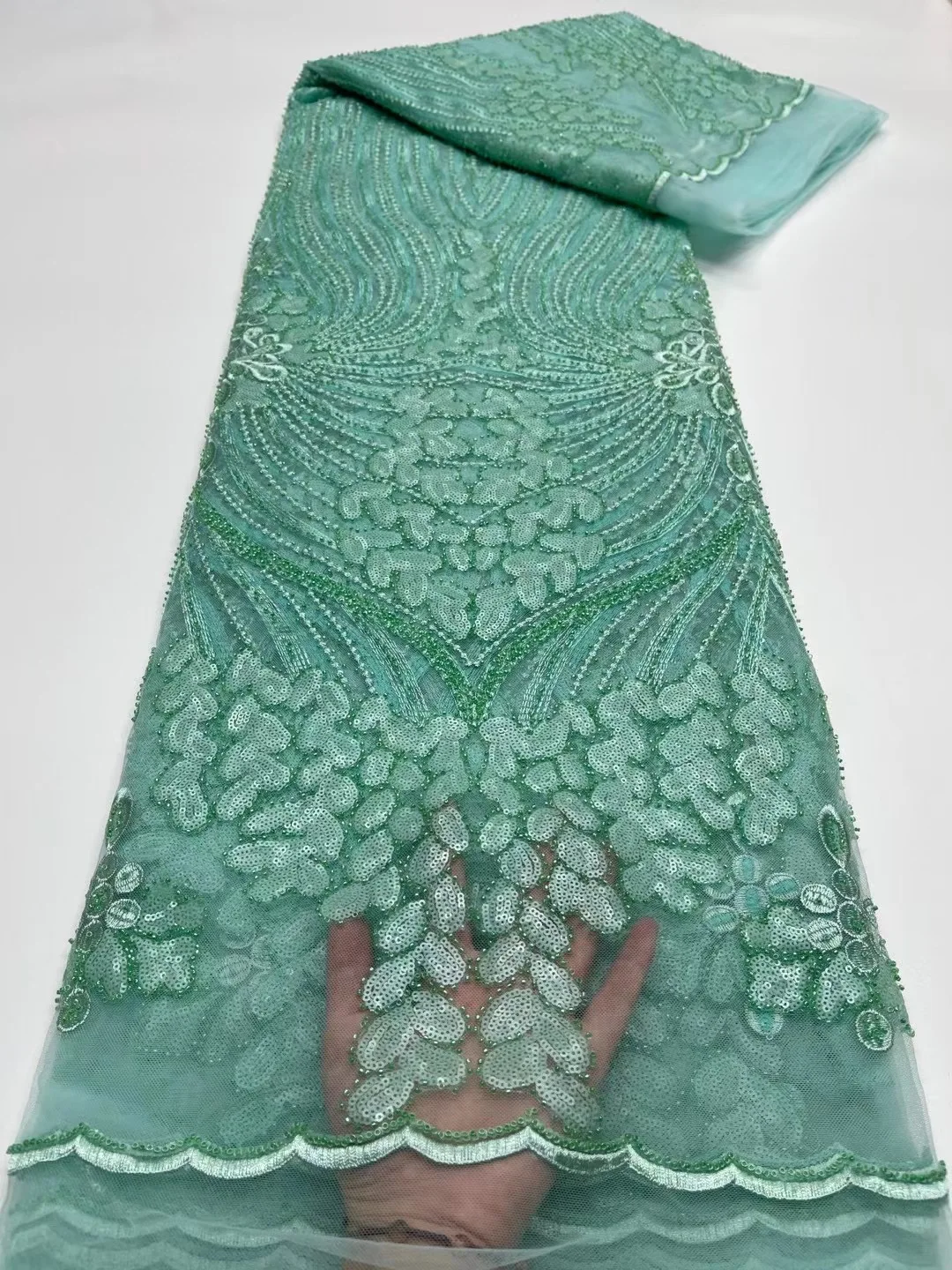 

Latest2021High Quality African Nigerian Organza Lace Fabric Wewing Wear Tulle Sequins Wedding Party Gown Dress Embroidery 5Yards