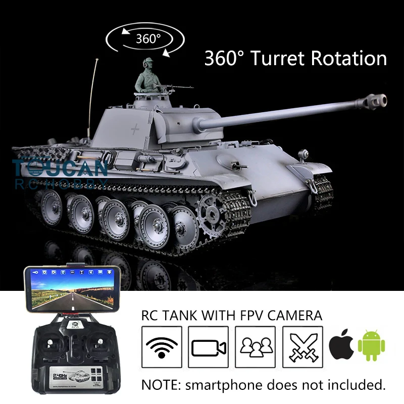 Heng Long 1/16 7.0 RC Танк пластиковая пантера G FPV 3879 360 ° вращающаяся стальная коробка