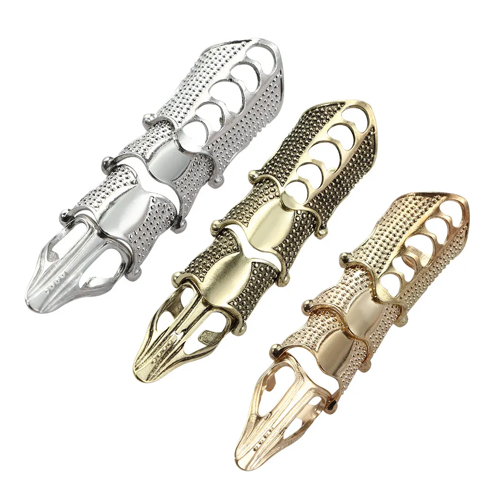 2022 NEW Cool Boys Punk Gothic Rock Scroll Joint Armor Knuckle Metal Full Finger Ring Gold Cospaly DIY Halloween decoration |