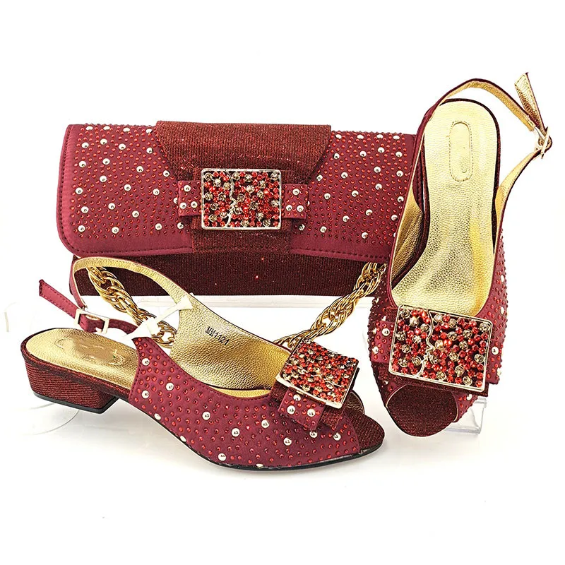 

Fashion Mid Heel 3.5CM Women Shoes Match Bag With Rhinestone Decoration African Pumps And Handbag Set MM1121