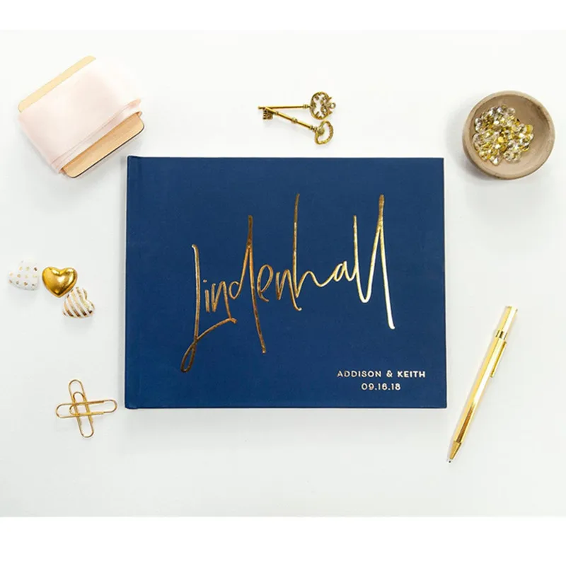 

Foil gold Wedding Guestbook personalize navy Modern calligraphy guest book ideas bridal party journal Instax album sign in book