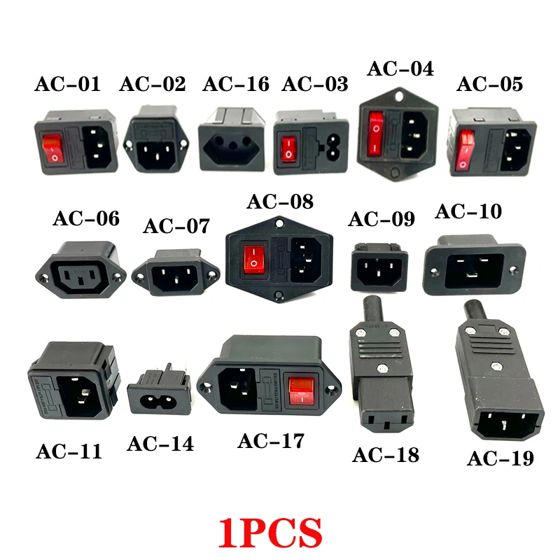 IEC320 C14 электрическое гнездо переменного тока 3 pin Красный светодиодный 250V