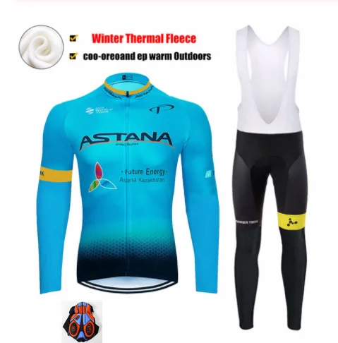 Winter Cycling suit Астана Pro команда Зима длинный рукав Велоспорт Джерси костюм велосипедиста MTB Одежда Форма термо флис велосипед Майо Ropa Ciclismo - Цвет: Winter Cycling suit