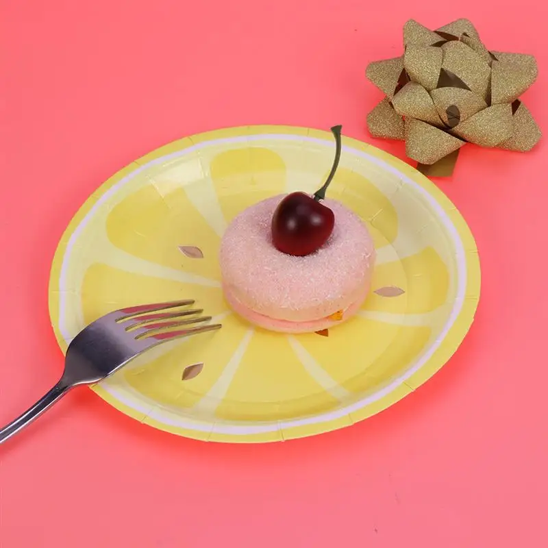 8 шт 7 дюймов Одноразовые десертные лимонные тарелки милый круглый фруктовый - Фото №1