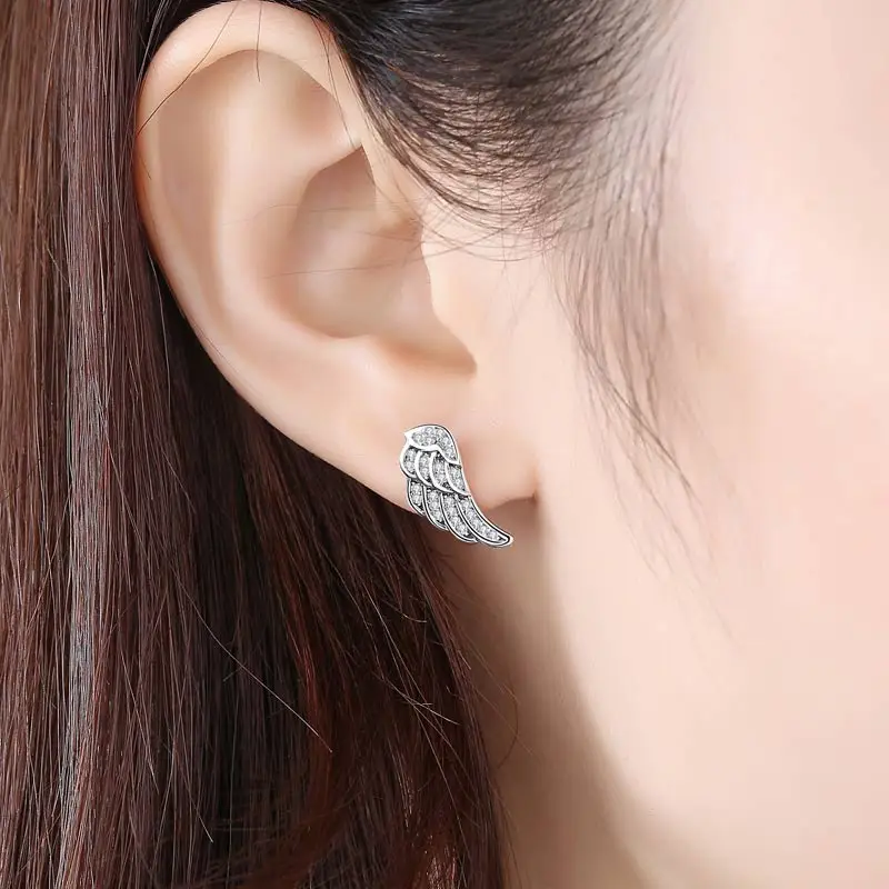 Женские серьги гвоздики из серебра 925 пробы с перьями|Серьги-гвоздики| |