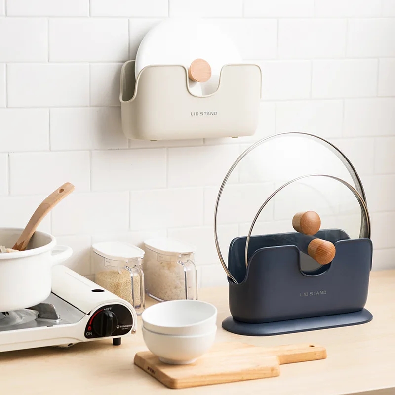 

2 Styles Punch-Free Pot Lid Storage Rack Wall-Mounted Standing Pan Cover Holder Cutting Board Saucepan Shelf Kitchen Organizer