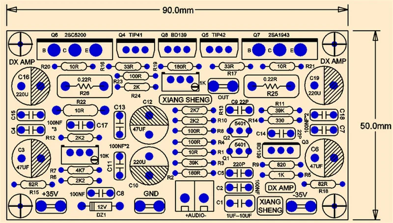 Плата усилителя мощности PCB DX AMP класс A и B дискретные компоненты 1 0 каналов 100 Вт |