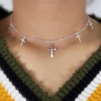 silver color cross necklaces pendants for women choker clavicle chain jewelry femme bijoux collares