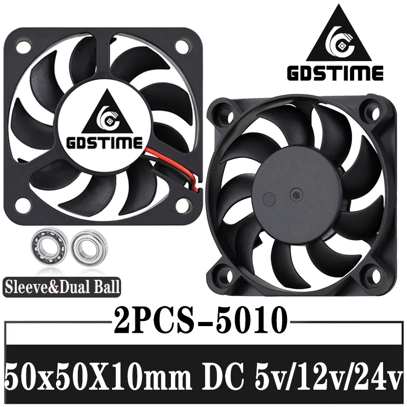 2PCS Gdstime 5cm 5010 5v 12v 24V Axial cooling Fan 50mm Ball Bearing 50x50x10mm   PC Laptop Computer Cooler  Heatsink Fans