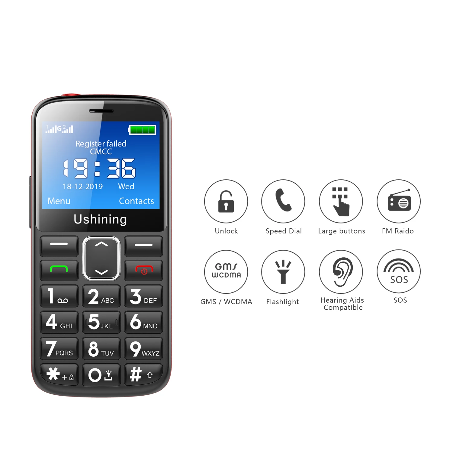 

4G Big Button 1000MAH Sound Loundly Mobile Phone for Elderly Unlocked Senior With SOS Emergency English keyboard