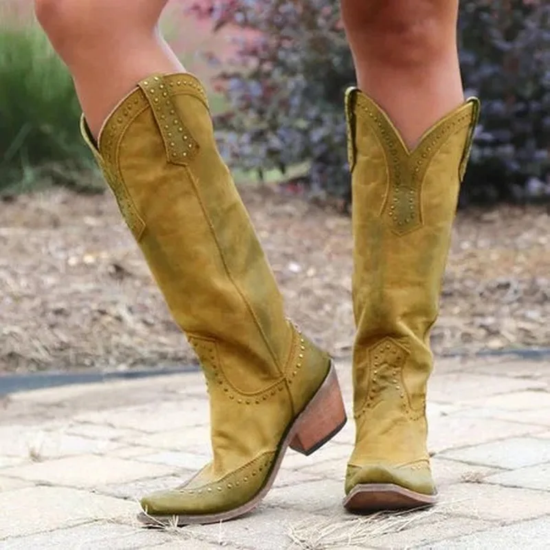 Женские сапоги до колена с круглым носком Винтажные гладиаторы из искусственной