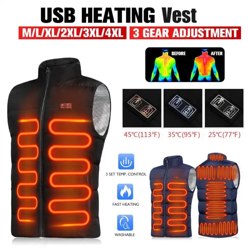 

Newest 9 Zone Heated Vest Men Women Usb Heated Jacket Heating Thermal Clothing Hunting Winter Fashion Heat Jacket Black S-4XL