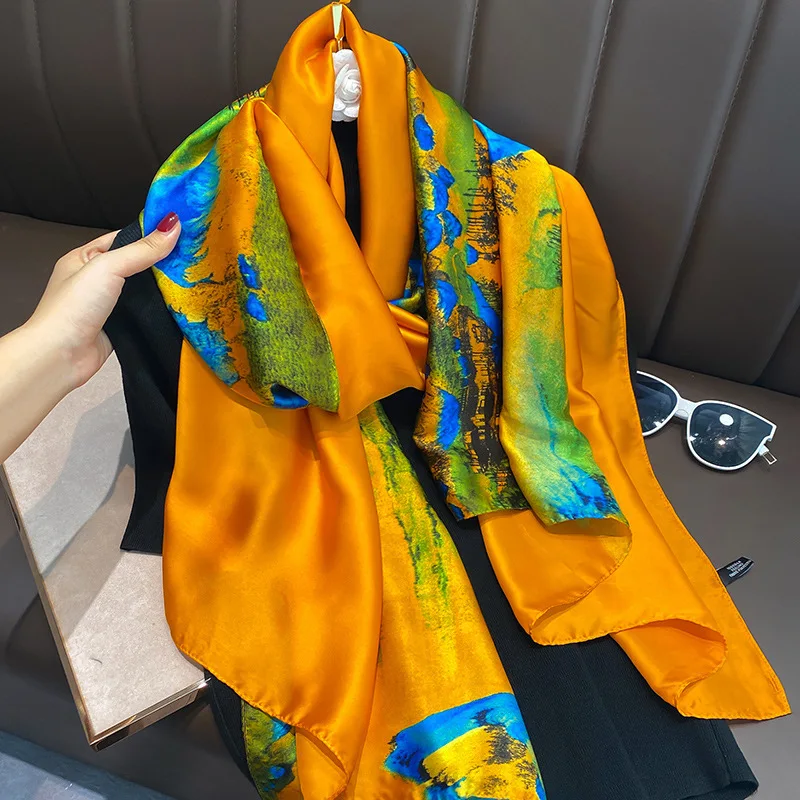 

180x90cm Silk Scarf For Women, Bandana Long, Wrap Shawl, Hijab, Silent, Beach Sarong, Fashionable, 2021Scarf Shawl Wholesale