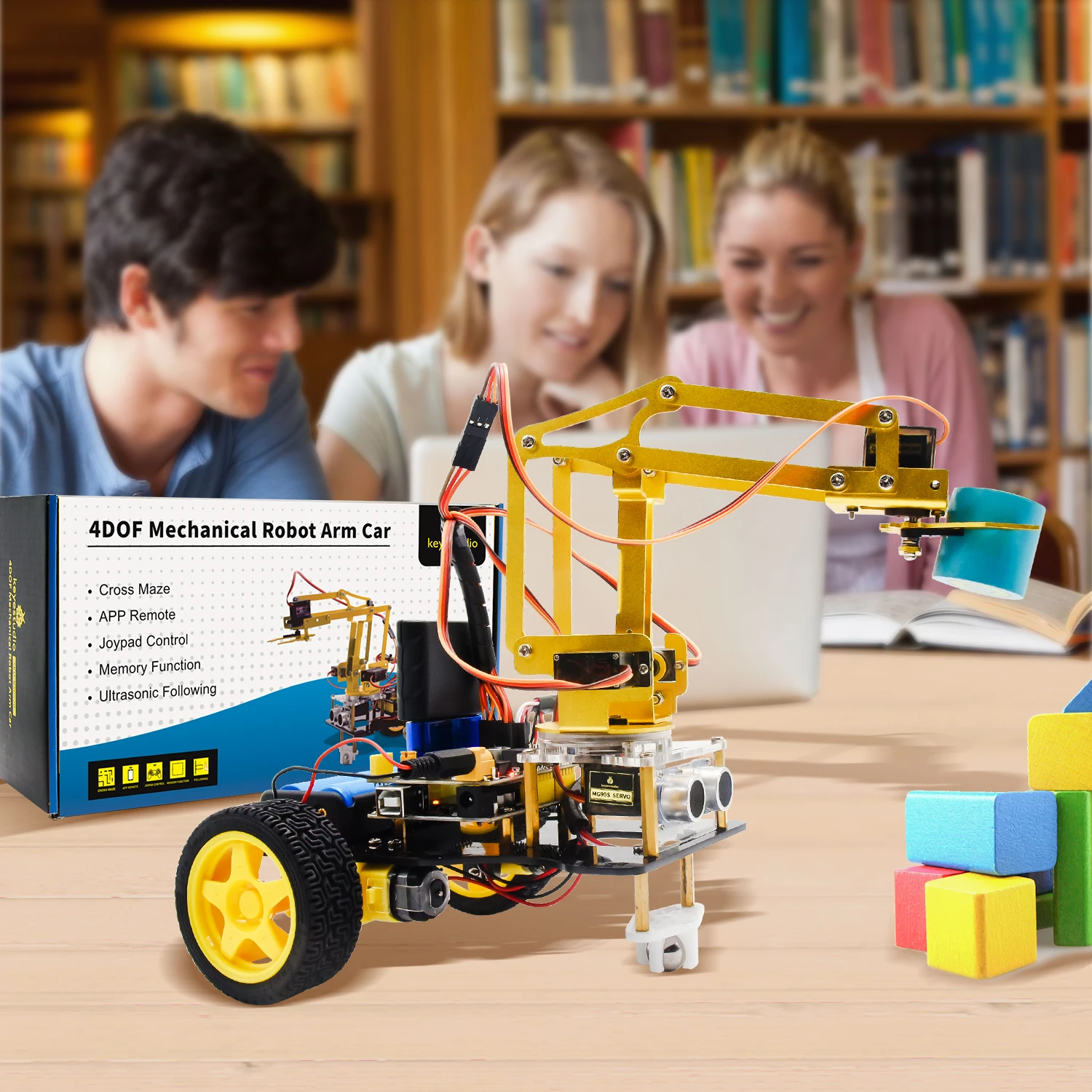 Keyestudio 4DOF металлический автомобильный комплект робота с рукой Bluetooth-контроллером