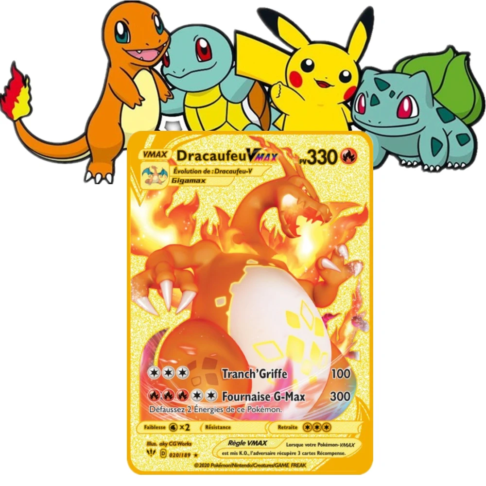 

2022Pokemon Metal Card PV Fire-breathing Dragon Gold Vmax Card Collection Gift Children Game Card Collection Children Gift
