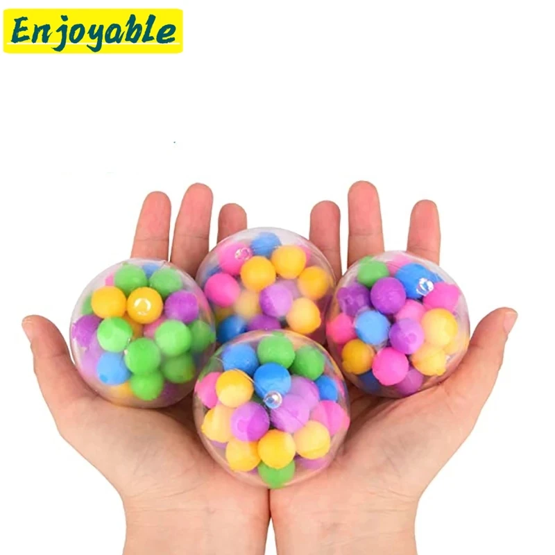 

Rainbow Pressure Ball Fidget Toy DNA Colored Beads Stress Relief Ball TPR Soft Glue Grape Burr Pinch Squeeze Children's Day Gift