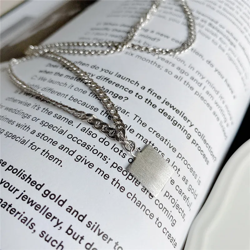 

RUIYI Real 925 Sterling Silver Square Pendant Necklace Handmade Chain Minimalist Chic Chokers Female Wedding Jewelry Necklace