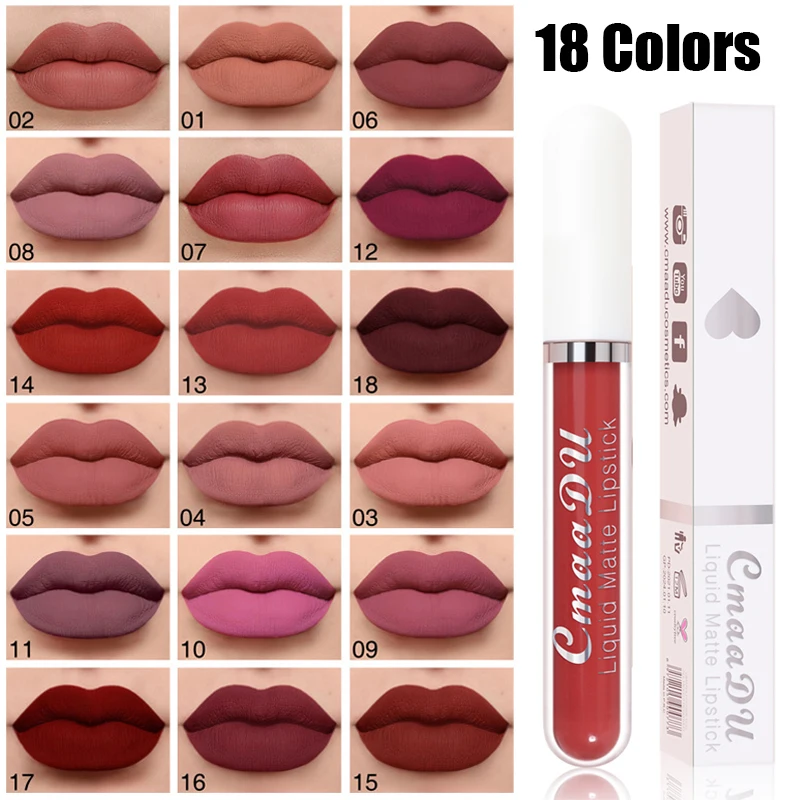 

18 Colors Velvet Matte Lip Gloss Nonstick Cup Nude Liquid Lipsticks Waterproof Long Lasting Lip Tint Glaze Makeup Cosmetics