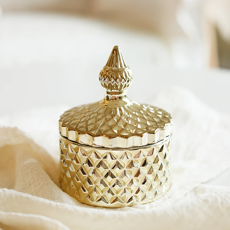 Стеклянные банки розового золота со стразами с крышкой скандинавские золотые