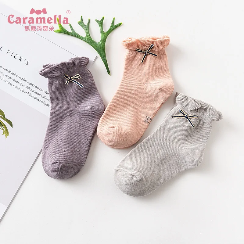 Носки для девочек 3 пары мягкие милые короткие носки из чесаного хлопка с бантом