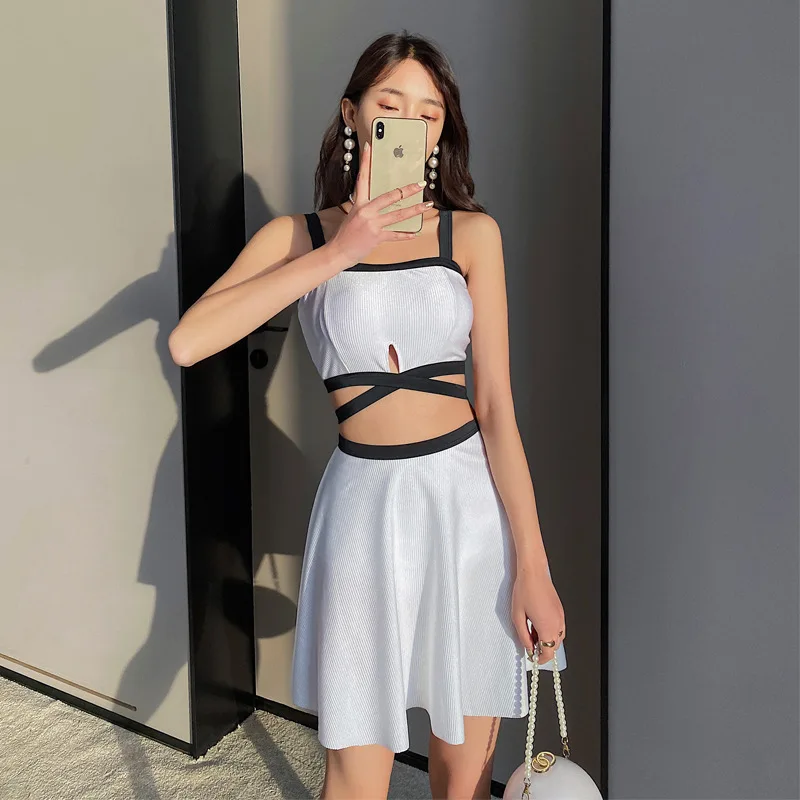 

Bikini 2021 Women Push Up Swimwear Large Size Two-Piece Swimsuit Plavky Set New Split Sexy Solid Color Suspender Backless Hot