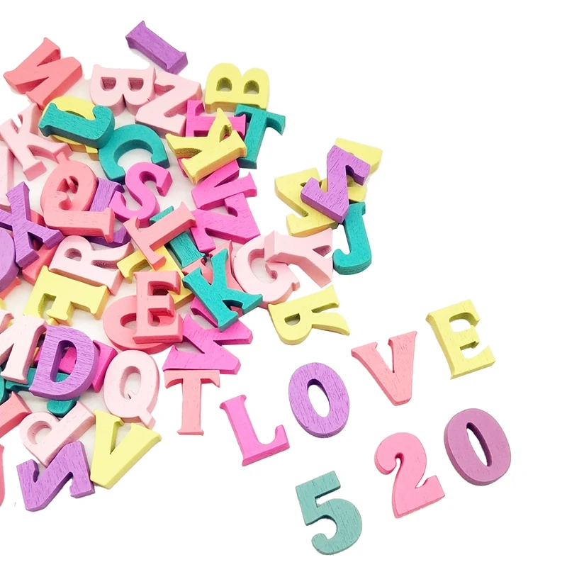 Буквы 100 шт + цифры цветные деревянные аксессуары для украшения дома DIY ремесла