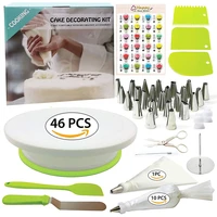 46pcs cake decorating tools supplies with cake turntable disposable pastry bags piping tips icing spatula smoother coupler