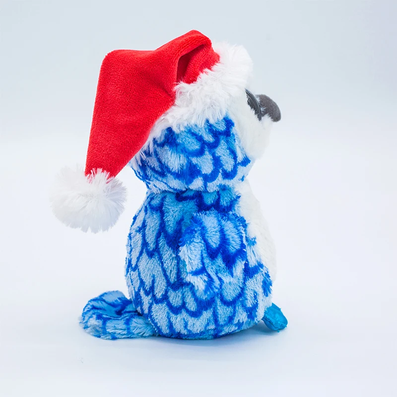 

New 6 15cm Ty Beanie Stuffed Plush Animals Doll Blue Owl Wearing a Christmas Hat Collectible Big Eye Soft Toys Christmas Gift