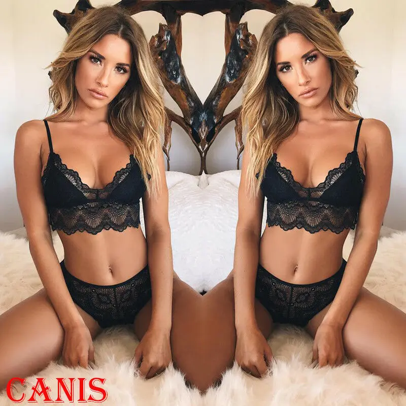 Женское сексуальное нижнее белье однотонный кружевной бюстгальтер + стринги