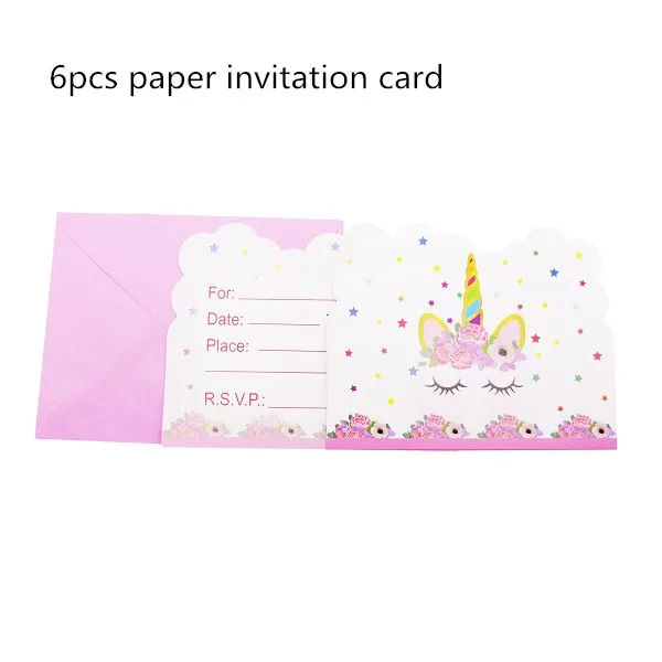 Invitation Card Вечерние ободки с единорогом для девочек, ободок для волос с русалочкой, лента с единорогом, бант для волос, аксессуары для дня рождения, Детские вечерние украшения - Цвет: Invitation Card