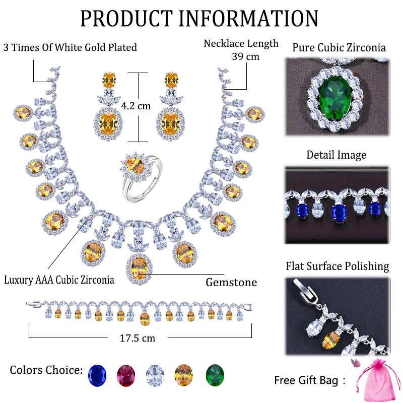 Роскошный набор свадебных украшений ANGELCZ Королевский синий цвет колье серьги