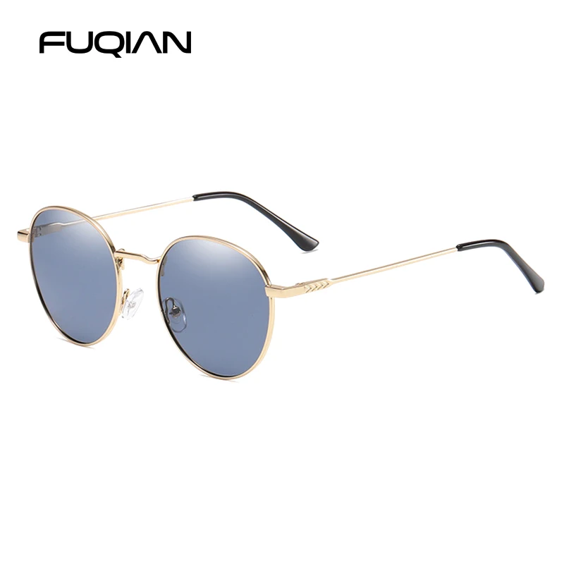 Gold Grey FUQIAN новые роскошные круглые поляризованные солнцезащитные очки модные цветные металлические мужские и женские солнцезащитные очки антибликовые уличные очки UV400 - Цвет линз: Gold Grey