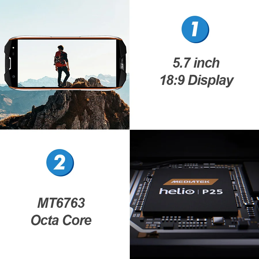 Смартфон OUKITEL WP5000 6 + 64 ГБ экран 5 7 дюйма водозащита IP68 Android 1 Helio P25 восемь ядер 5200 мАч