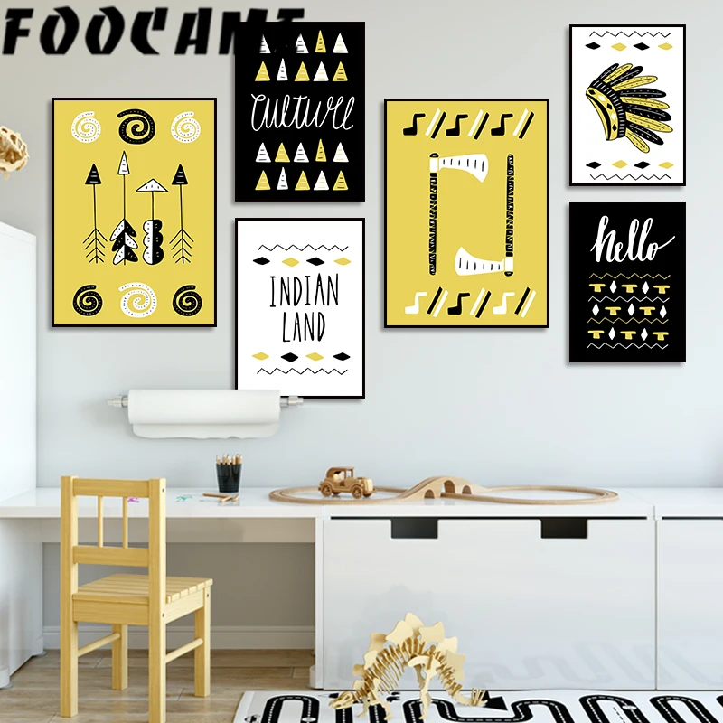 Индийская стрела желтый черный мультфильм плакаты и принты Искусство Холст