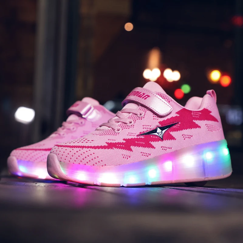 Blue Pink Orange USB Charging Fashion Girls Boys LED Light Roller Skate Shoes For Children Kids Sneakers With Wheels One wheels | Детская