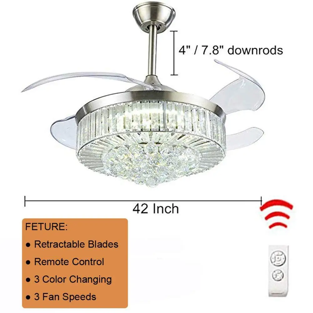 42 ''Современный хрустальный потолочный вентилятор с светильник роскошная