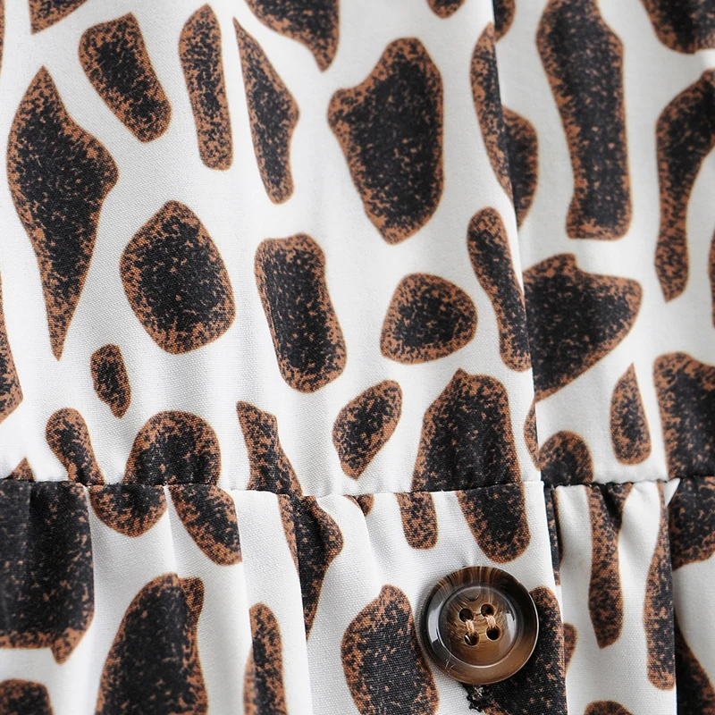 Женское мини-платье с длинным рукавом V-образным вырезом и принтом | Женская