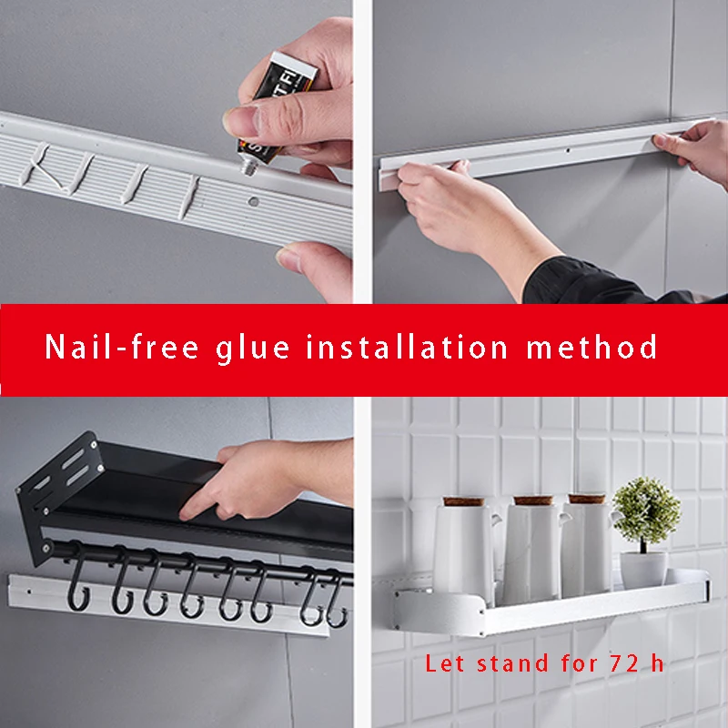 

Punch-free Wall-mounted Kitchen Shelves Aluminum Storage Rack Multi function Kitchen ShelfRack Kitchen Organizer Rack