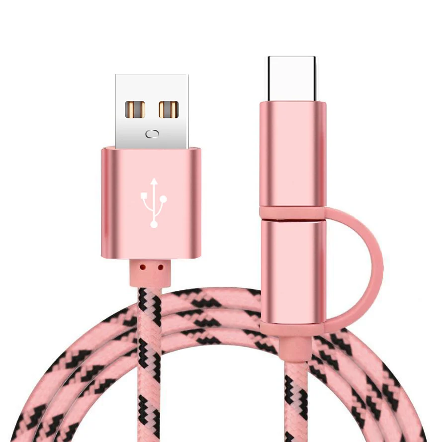 2 в 1 usb зарядный кабель для samsung оплетка Micro usb type C данные синхронизировать мобильный телефон USB C type-C кабель код для Xiaomi huawei LG