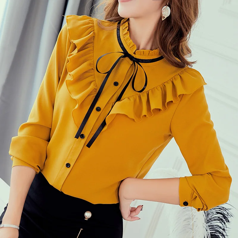 

Autumn Women White Shirt Long Sleeve Shirt Korean Ruffles Women Clothing Streetwear Slim Chiffon Blouse Elegant Women Tops