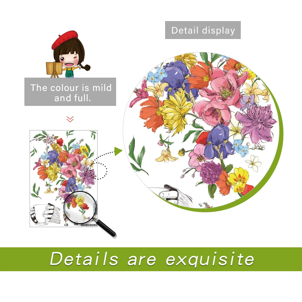 

Flower Wall Stickers Romantic Flowers Home Decor for Bedroom Living Room DIY Vinyl Room Decor 30x40cm